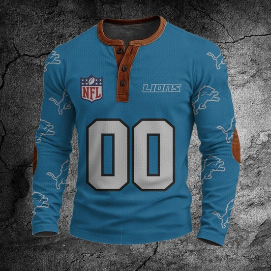 NFL DET Football Print Henley Sweatshirt V1 NAK NHT