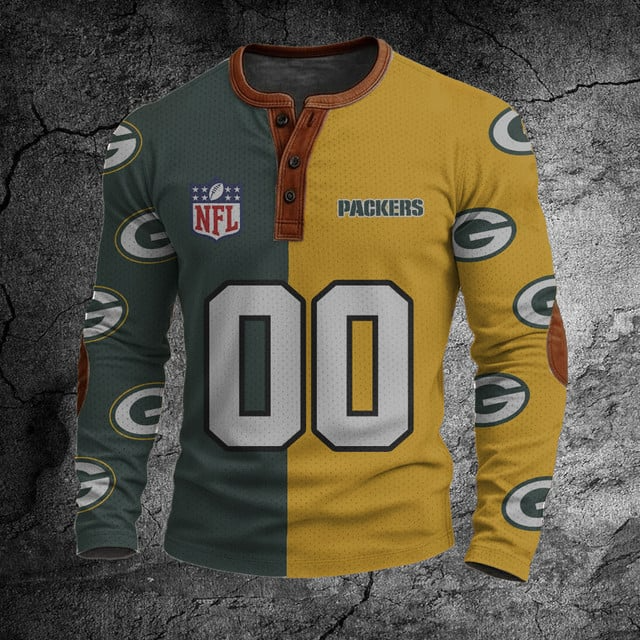 NFL GBP Football Print Henley Sweatshirt V1 NAK NHT