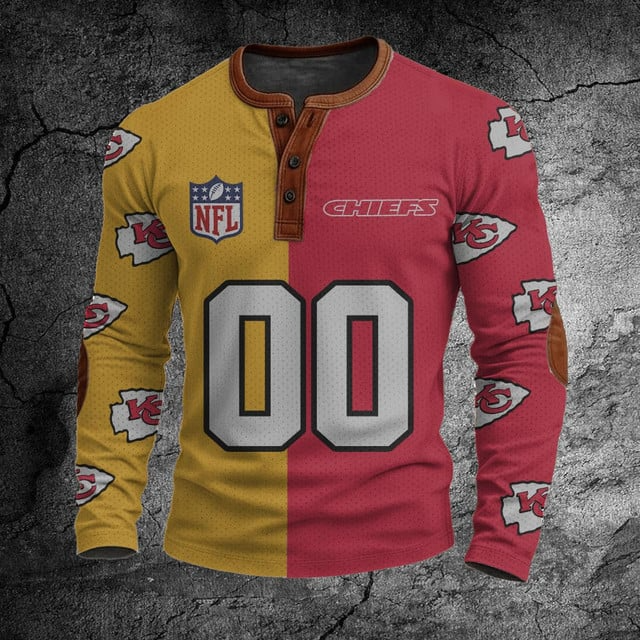 NFL KC Football Print Henley Sweatshirt V1 NAK NHT