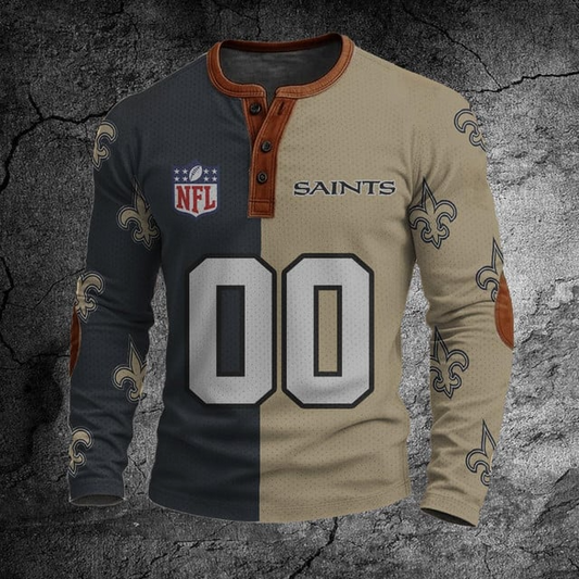 NFL NOS Football Print Henley Sweatshirt V1 NAK NHT