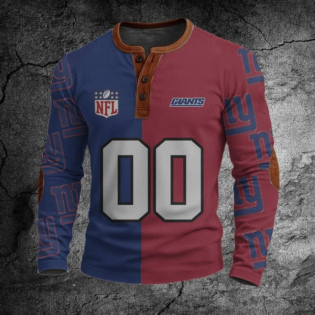 NFL NYG Football Print Henley Sweatshirt V1 NAK NHT
