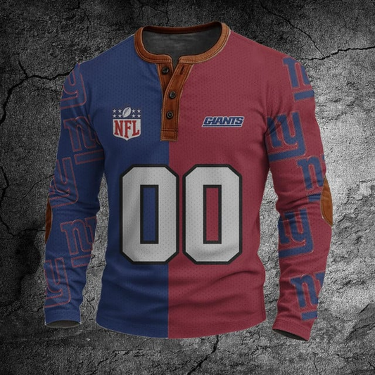 NFL NYG Football Print Henley Sweatshirt V1 NAK NHT