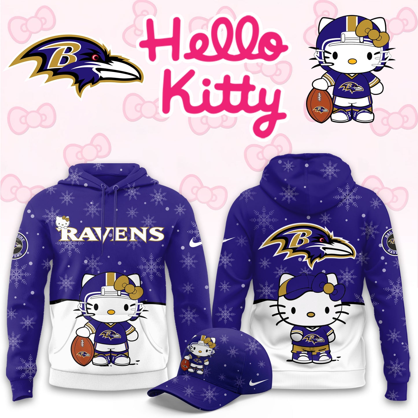NFL x BAL Chrismas Hello KT 3D Hoodie HLP HLPHUONG