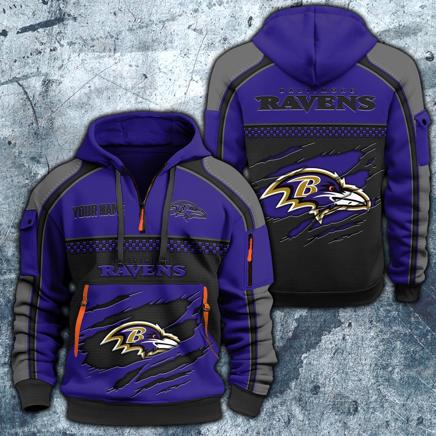 NFL x BAL Personalized Half-zip Hoodie HLP