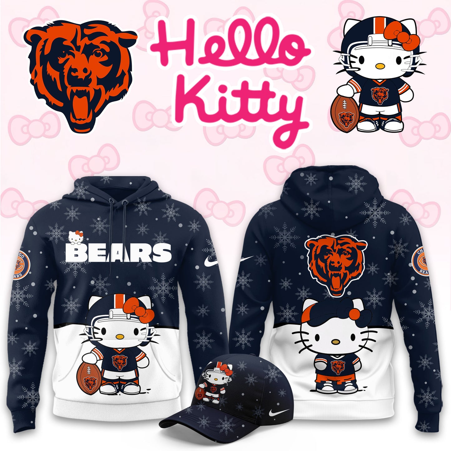 NFL x CHI Chrismas Hello KT 3D Hoodie HLP HLPHUONG