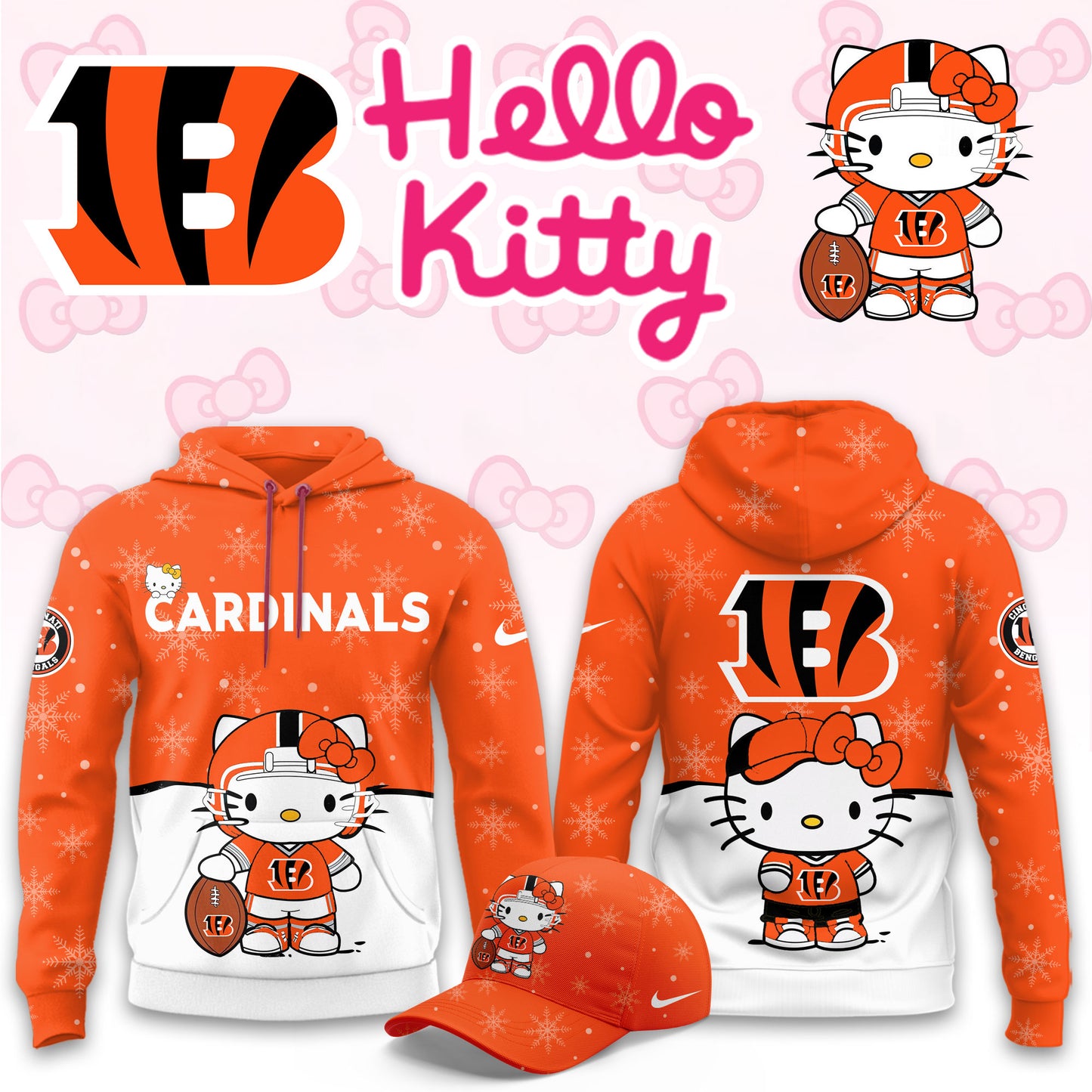 NFL x CIN Chrismas Hello KT 3D Hoodie HLP HLPHUONG