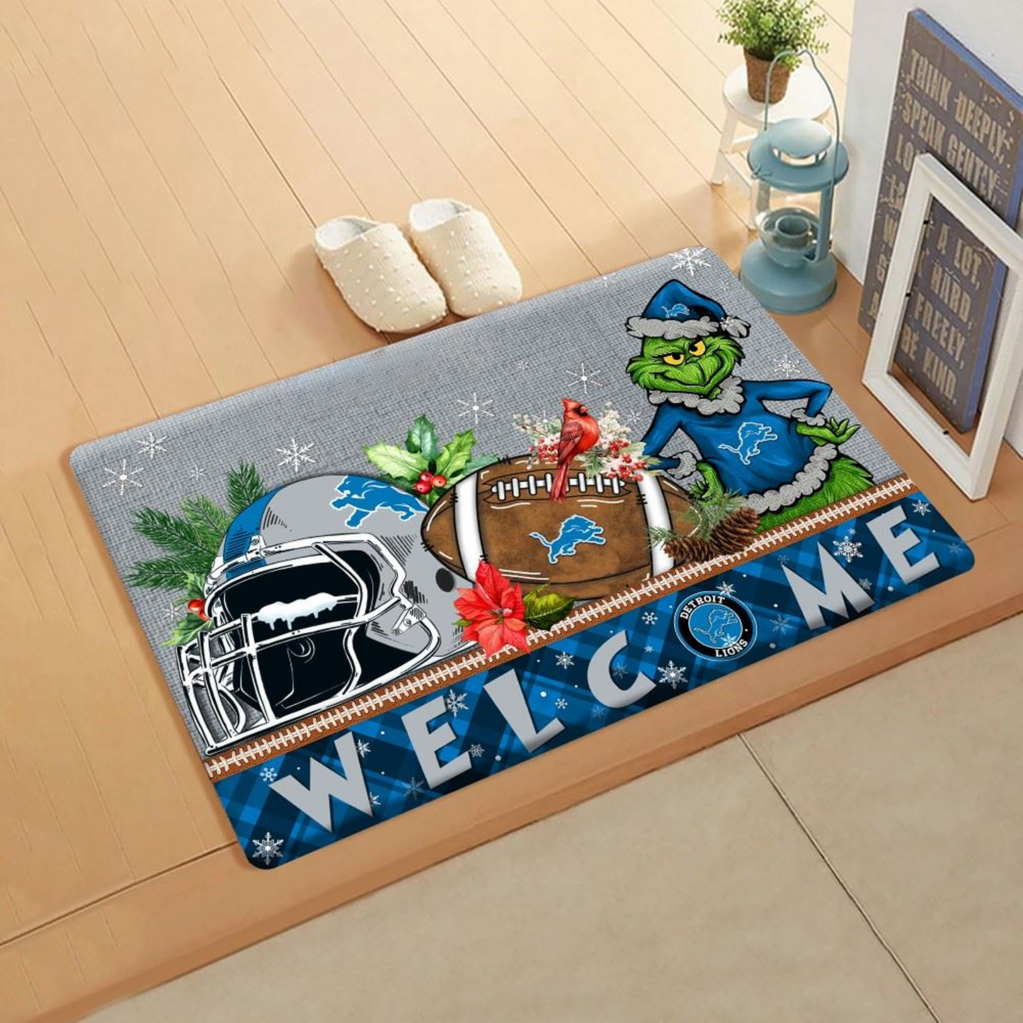 NFL x DET Doormat Grinch Christmas Welcome FOOTBALL NDT TDT
