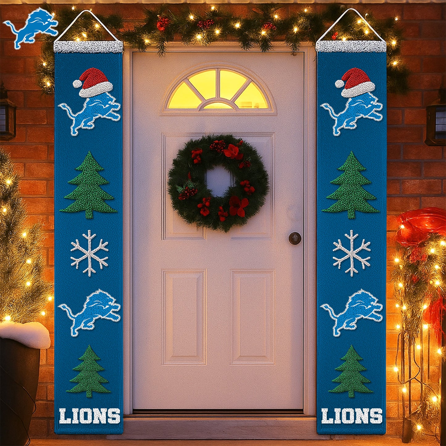 NFL x DET Merry Christmas Porch Sign HLP HLPHUONG