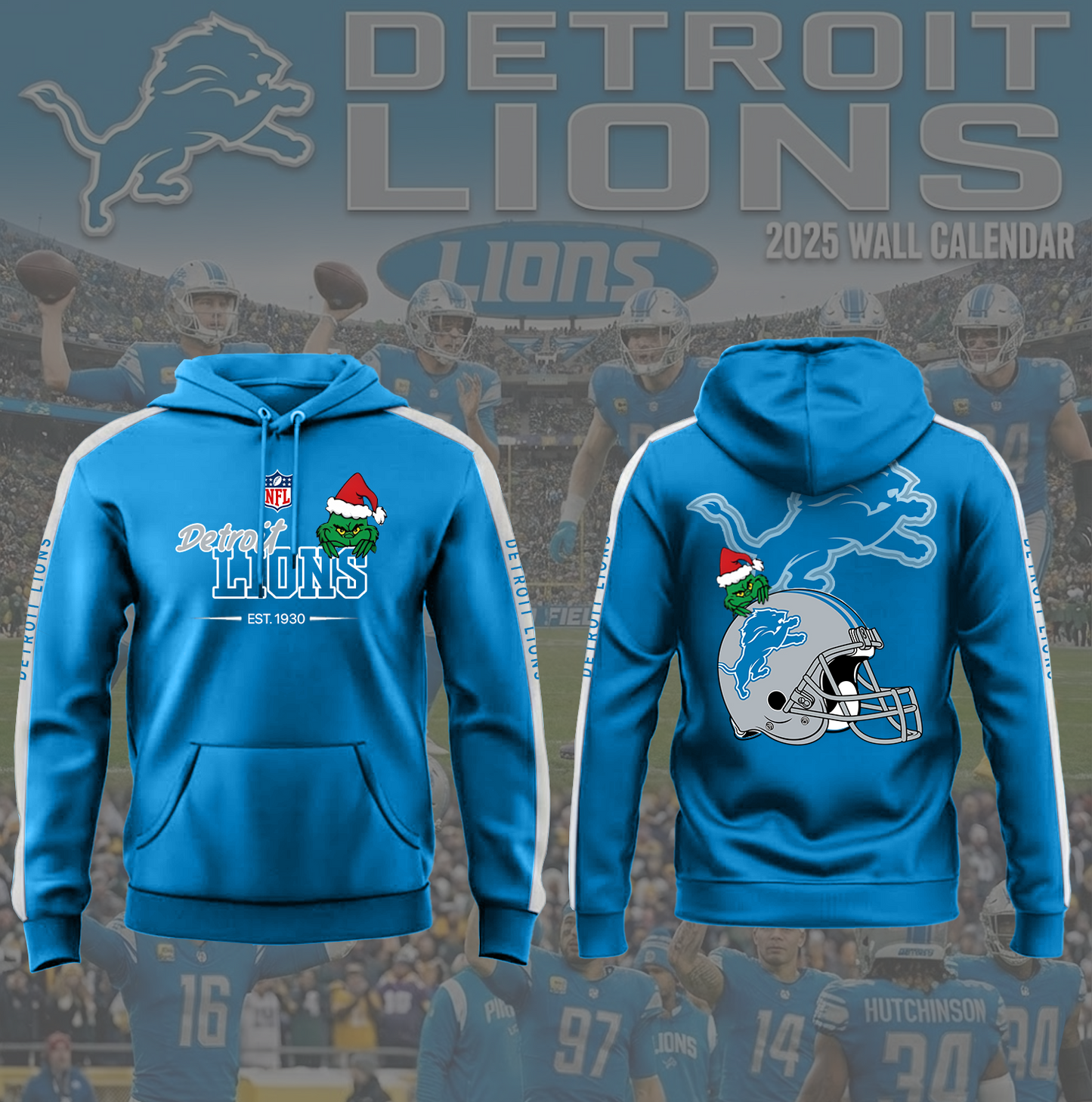 NFL x DET Merry Grinchmas 3D Hoodie HLP HLPHUONG