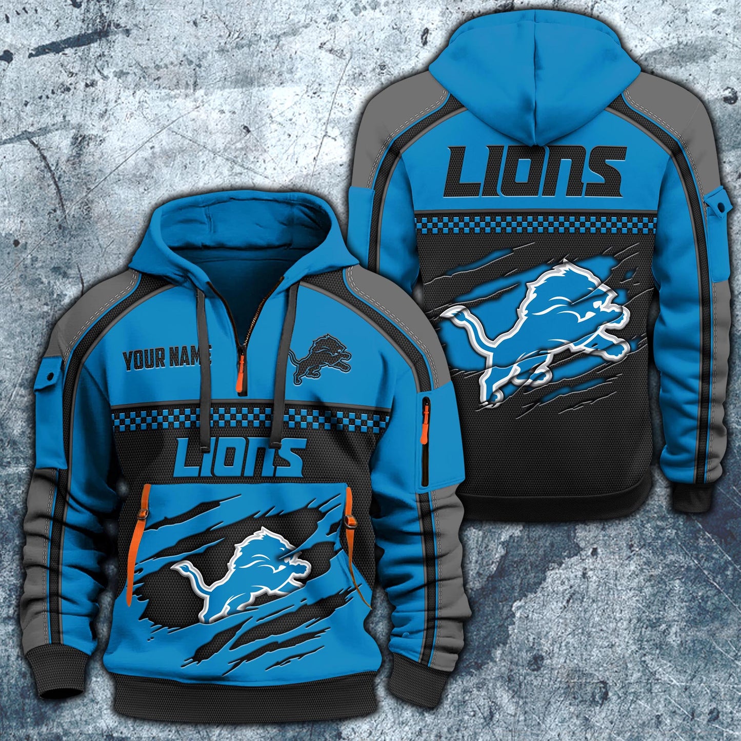 NFL x DET Personalized Half-zip Hoodie HLP