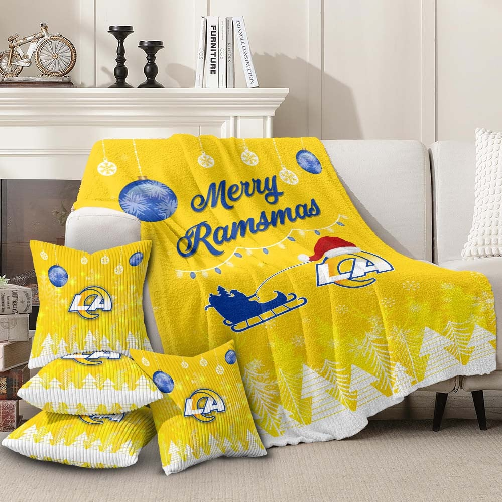 NFL x LAR Premium Christmas Fleece Blanket Throw Pillow Combo V1 NAK