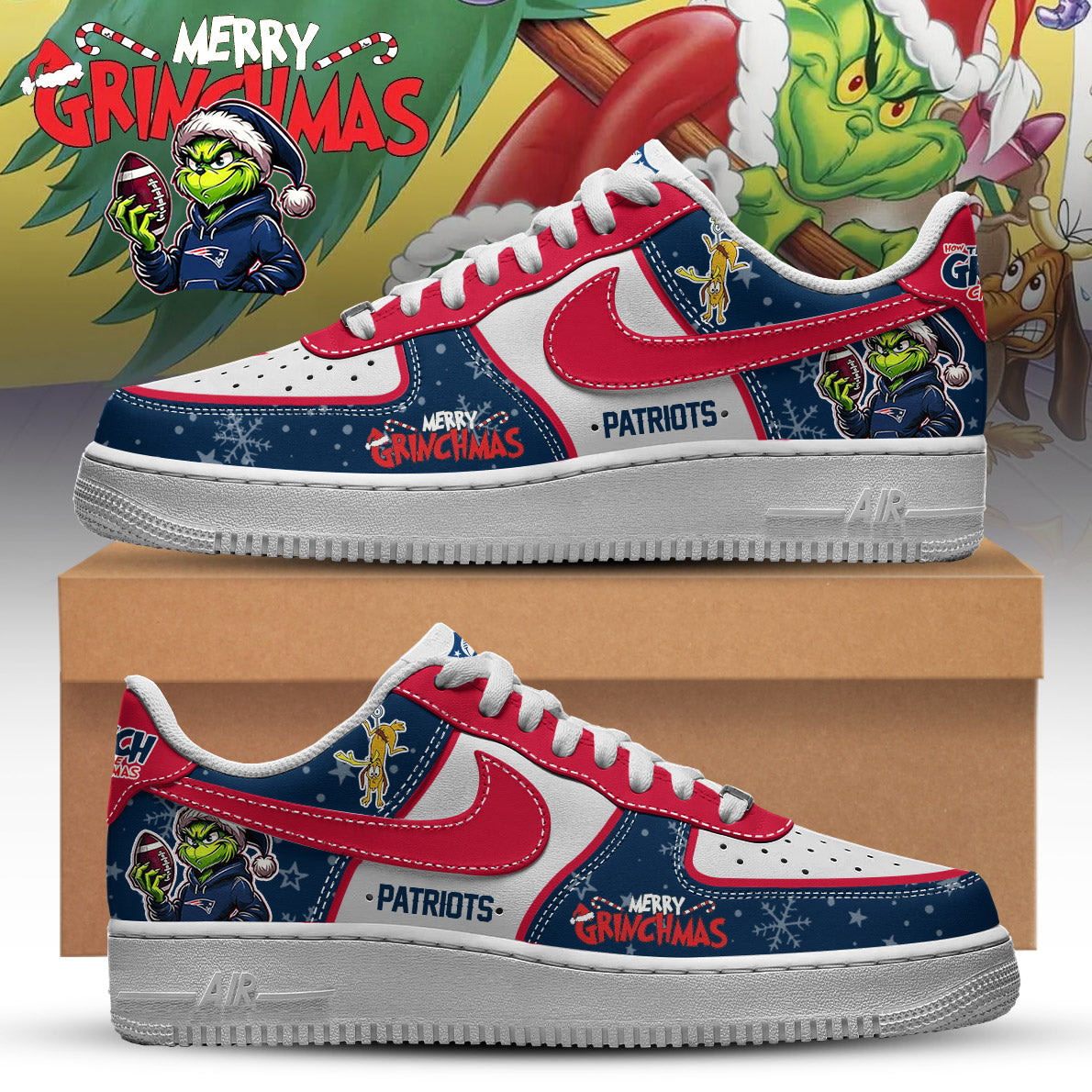 NFL x NE Merry Grinchmas Premium AF1 Sneaker HLP HLPHUONG