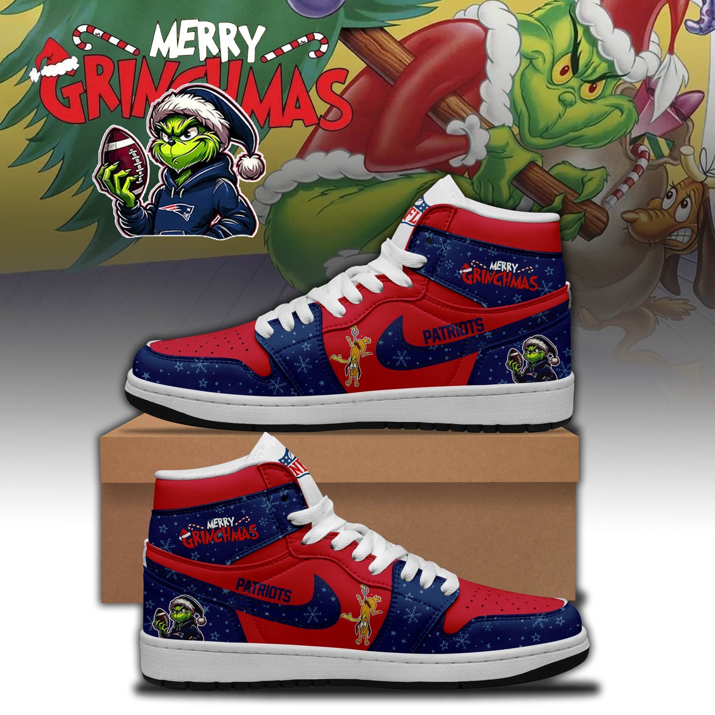 NFL x NE Merry Grinchmas Premium AJ1 MID Sneaker HLP HLPHUONG