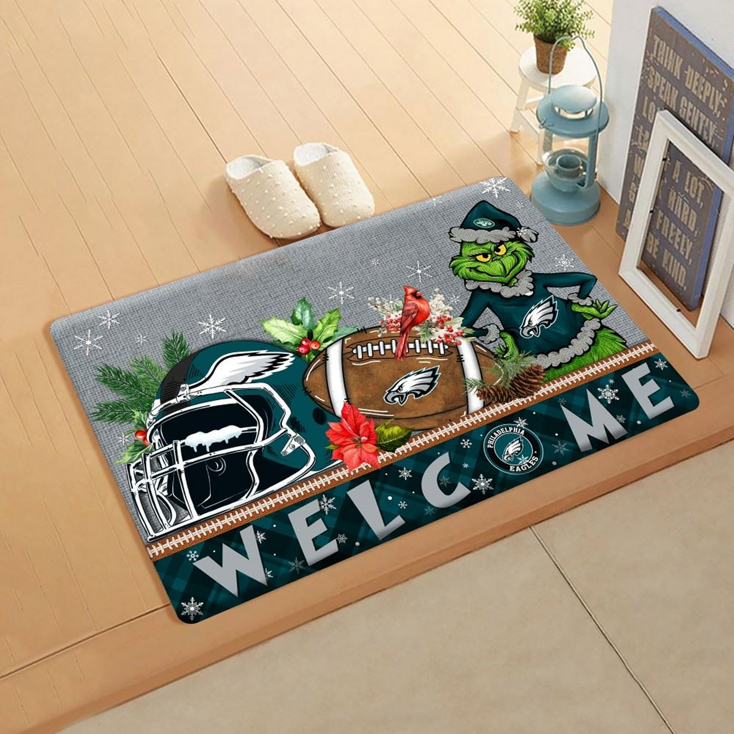 NFL x PHI Doormat Grinch Christmas Welcome FOOTBALL NDT TDT