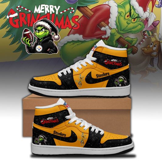 NFL x PIT Merry Grinchmas Premium AJ1 MID Sneaker HLP HLPHUONG