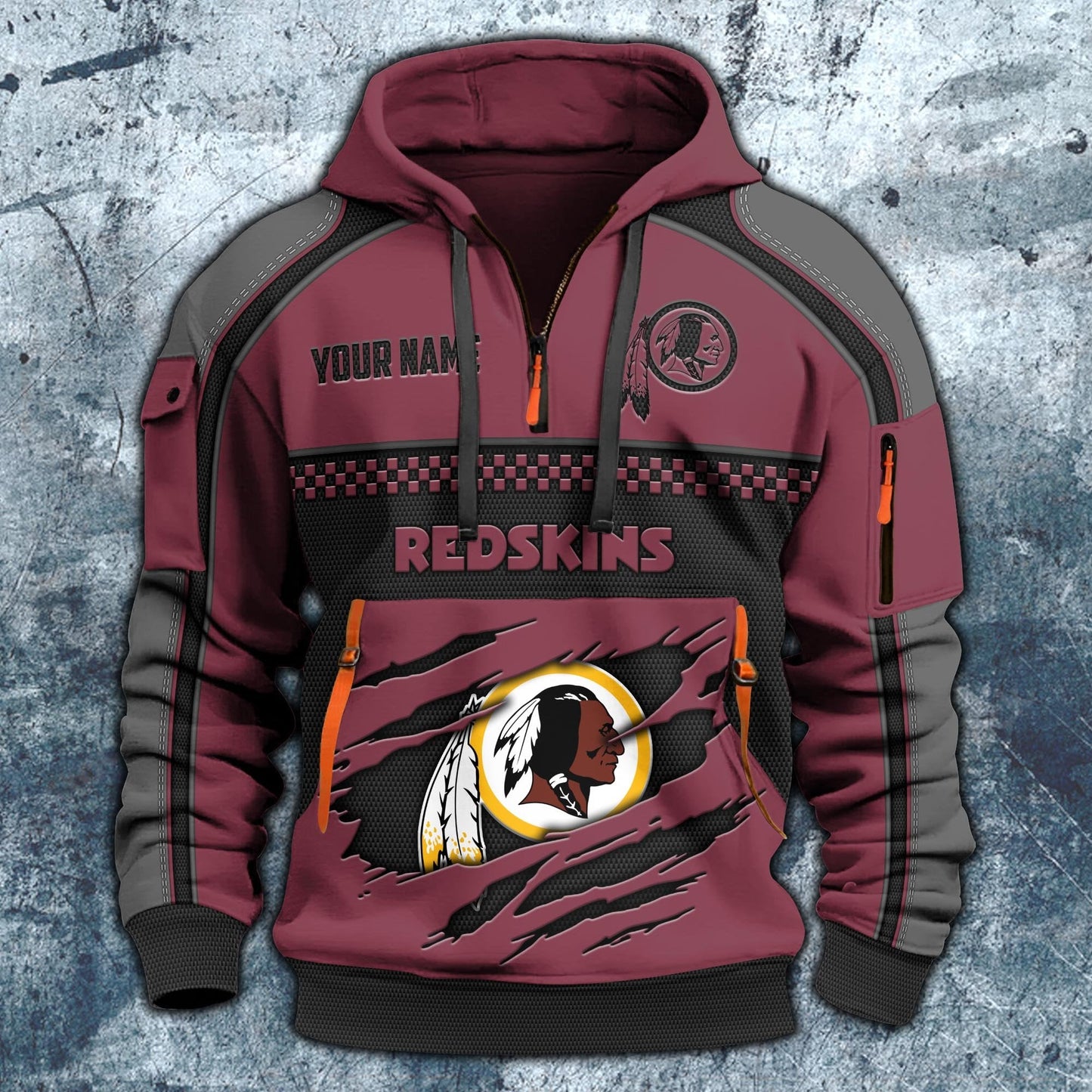 NFL x WAS RED Personalized Half-zip Hoodie HLP