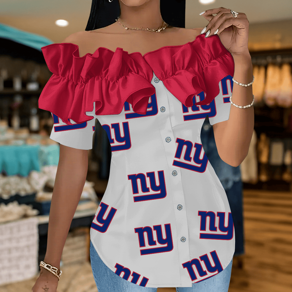 NYG Premium NFL Women Ruffle Off-Shoulder Blouse DDT CTND