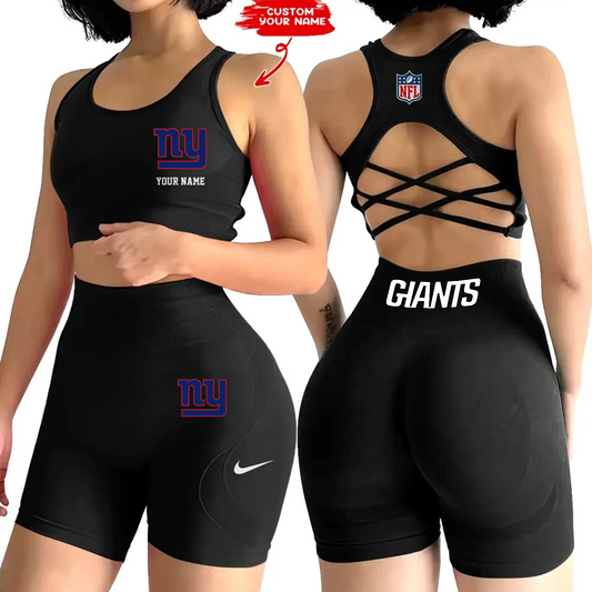 NYG x NFL 2-PCS Women's Seamless Yoga Set Sexy Sport Bra High Waist Sports Shorts DATND TANTD