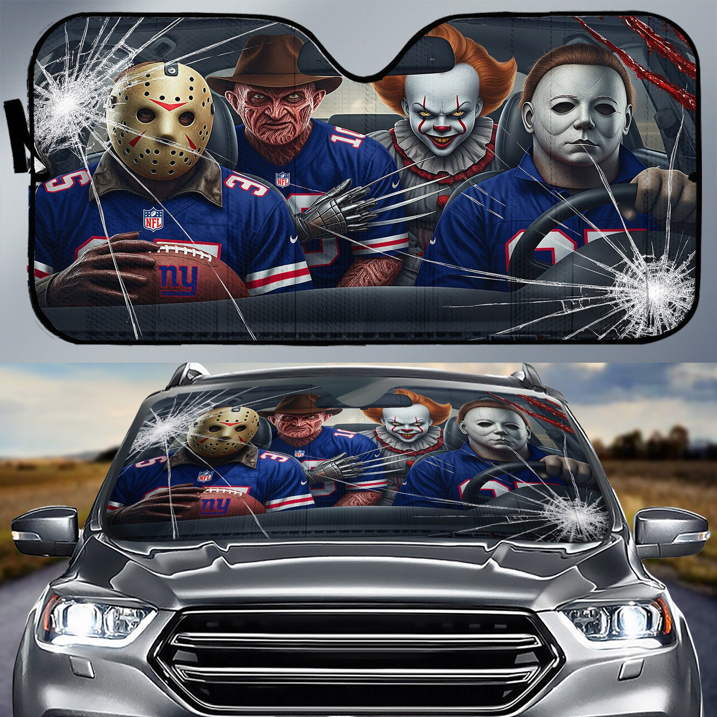 NYG x NFL Horror Car Sunshade For Fan DDT CTND