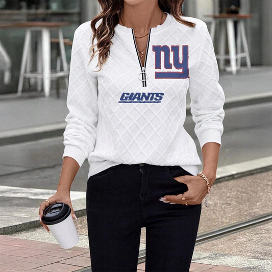 NYG x NFL Women's Knit Textured Fabric Zip Up Sweatshirt DDT CTND