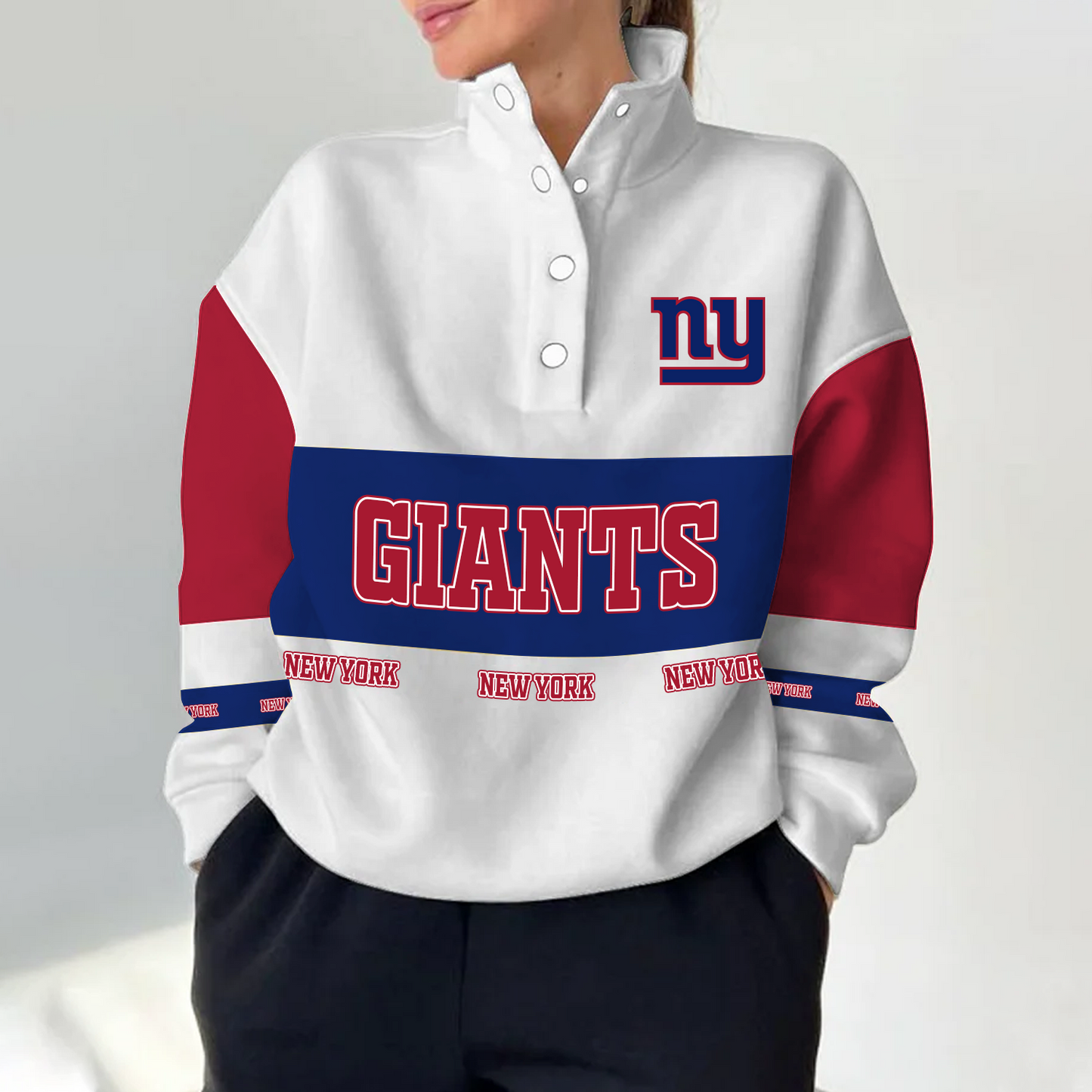 NYG x NFL Women's Retro Casual Snap Mockneck Pullover DATND TANTD