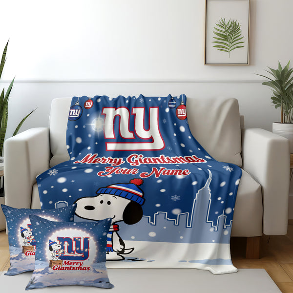 NYG x SNP Premium Christmas Fleece Blanket & Throw Pillow V1 NAK NHT