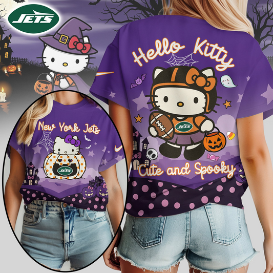 NYJ Premium NFL Hello Kitty Cute & Spooky Halloween Women Shirt DDT CTND