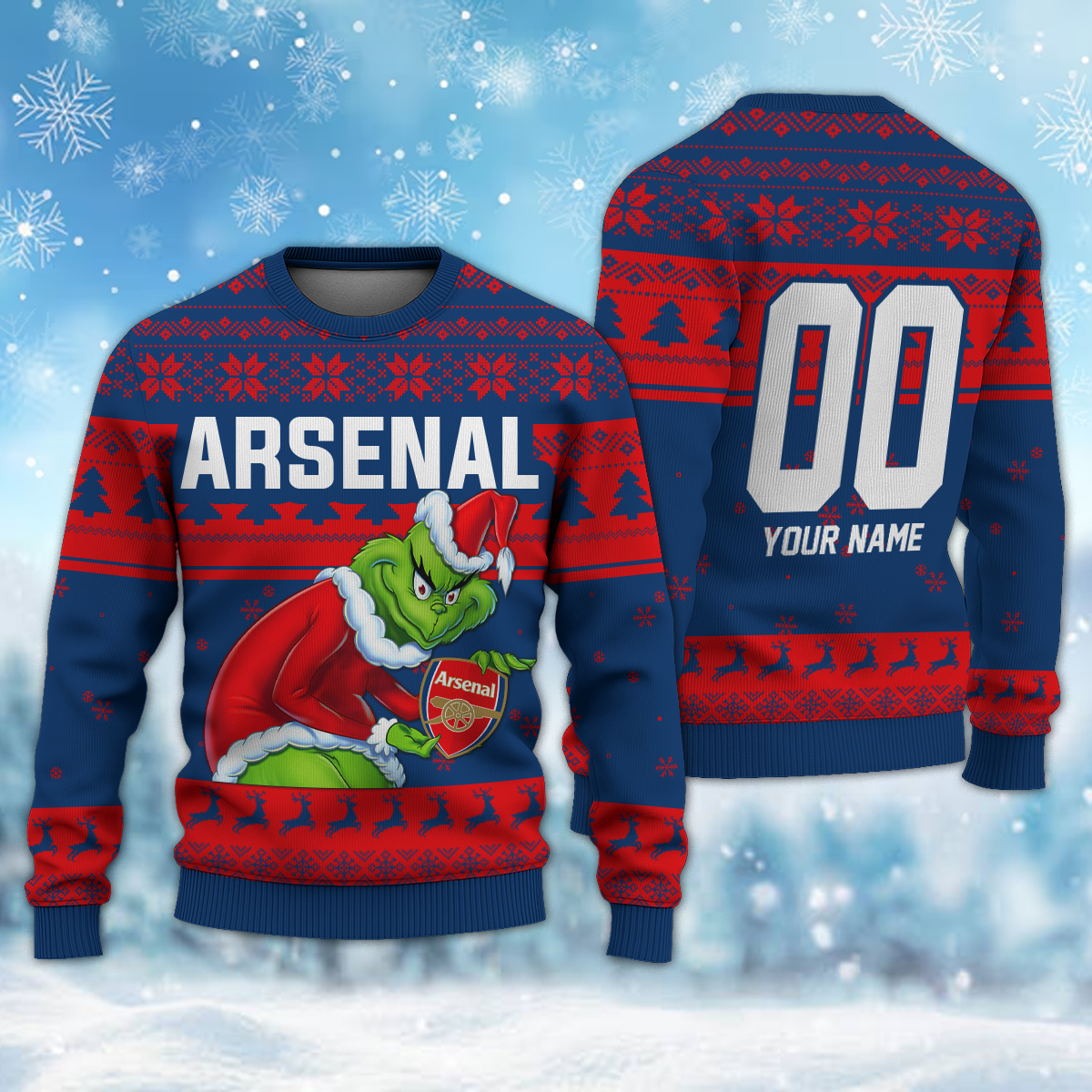 Personalized Name & Number ARS - Grinch Christmas Ugly Sweater DDT NTL