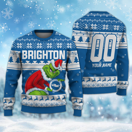Personalized Name & Number BRI - Grinch Christmas Ugly Sweater DDT NTL