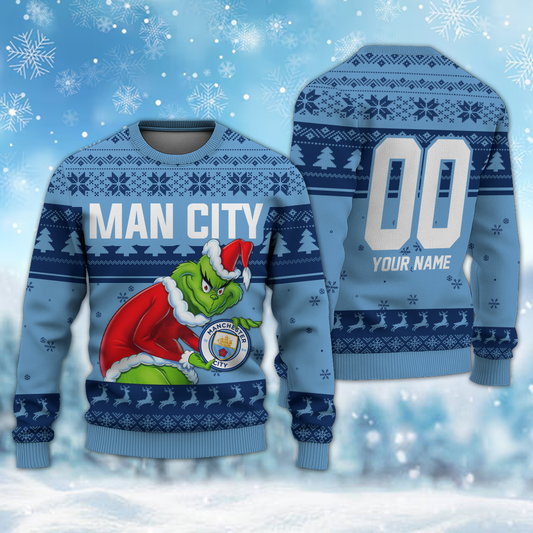 Personalized Name & Number MANC - Grinch Christmas Ugly Sweater DDT NTL