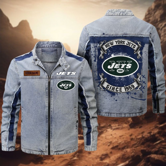 Personalized NYJ Premium NFL Street Scar Denim Jacket DDT CTND