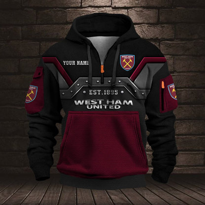 Personalized WHU Premium EPL Half Zip Heavy Hoodie DDT NTL