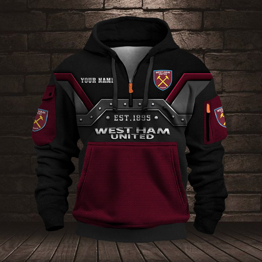 Personalized WHU Premium EPL Half Zip Heavy Hoodie DDT NTL