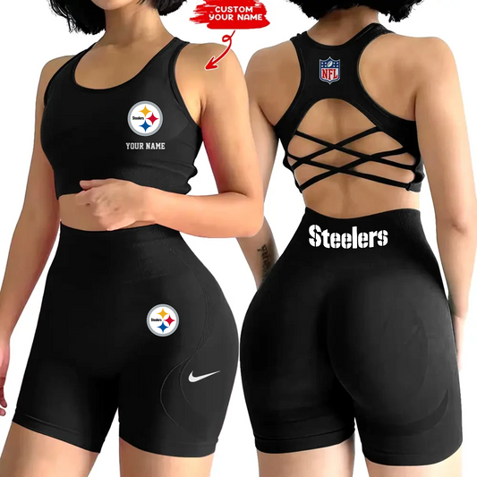 PIT x NFL 2-PCS Women's Seamless Yoga Set Sexy Sport Bra High Waist Sports Shorts DATND TANTD
