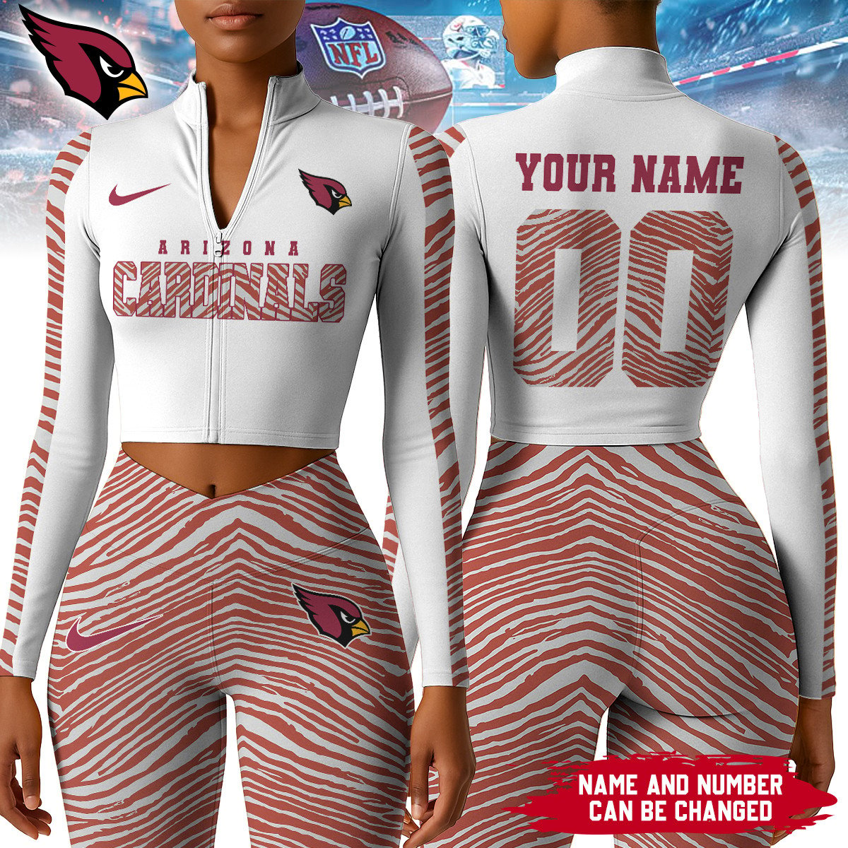 Premium NFL ARI Long-Sleeve Crop Top Sports Jacket and Leggings V1 NMD TTV