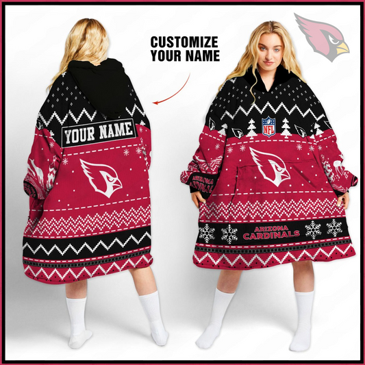 Premium NFL ARI Merry Christmast Fleece Hoodie Blanket V1 NMD TTV
