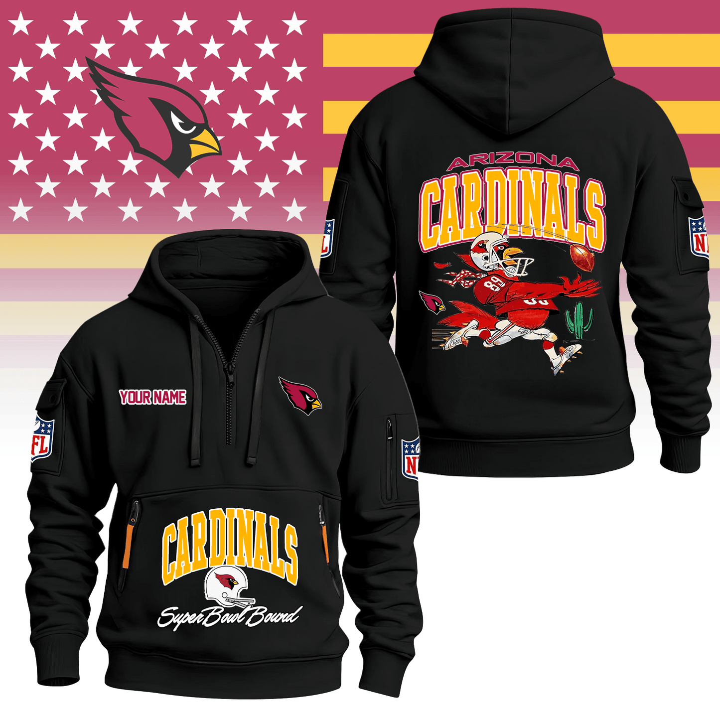 Premium NFL ARI Super Bowl Hoodie Half Zipper V1 NMD TTV