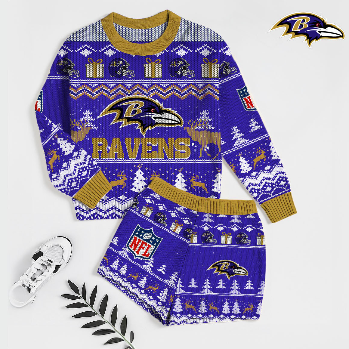 Premium NFL BAL Holiday Sweatshirt & Shorts Set V1 NMD TTV