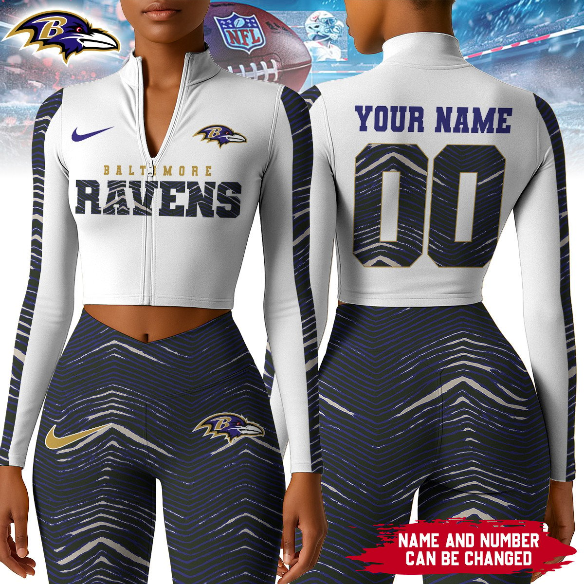 Premium NFL BAL Long-Sleeve Crop Top Sports Jacket and Leggings V1 NMD TTV
