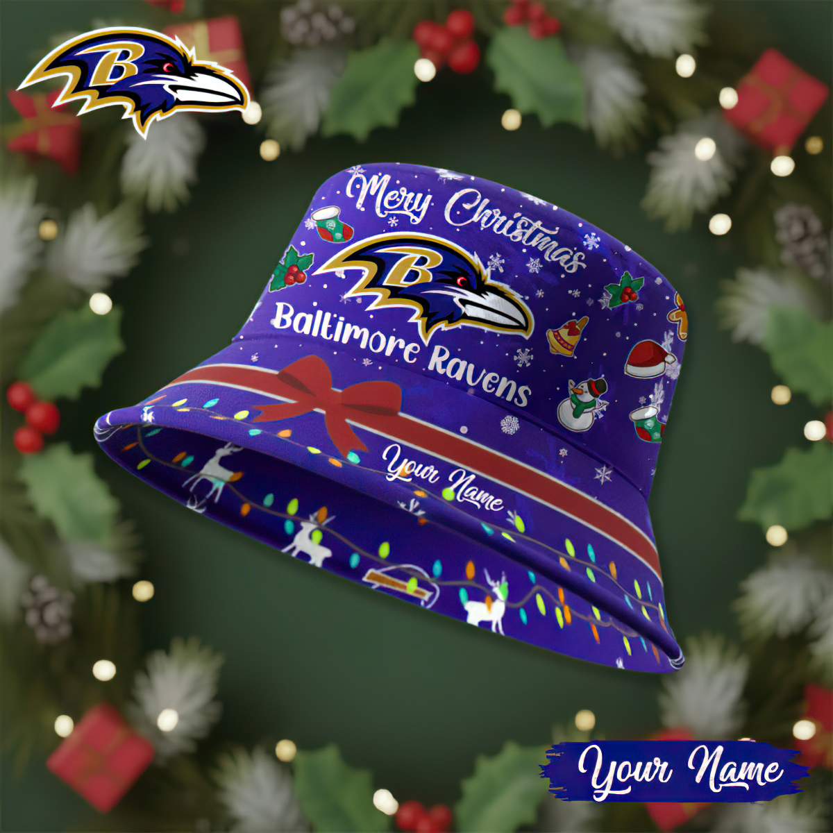 Premium NFL BAL Merry Christmas Bucket Hat V1 NMD TTV