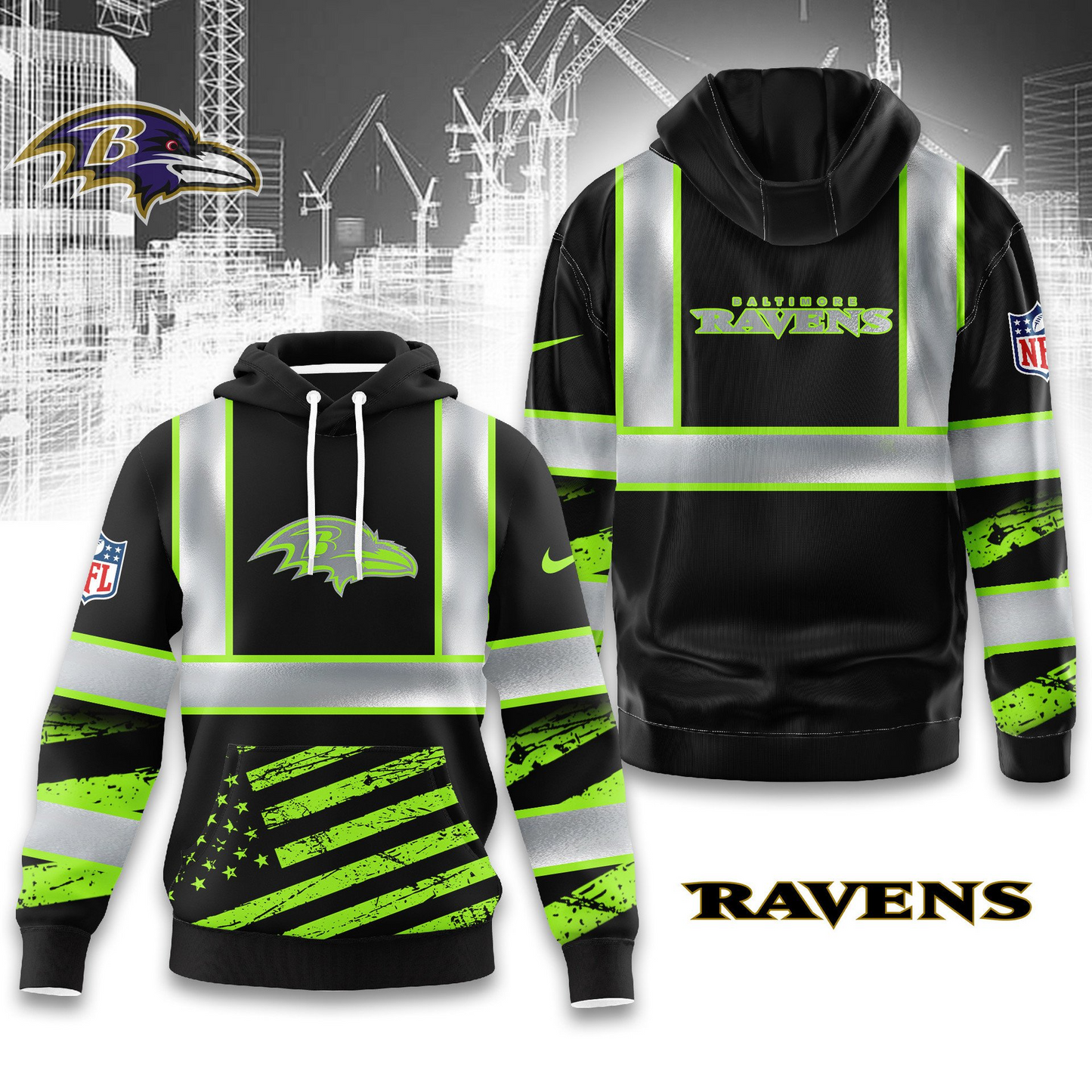 Premium NFL BAL Safety Hi-Vis Hoodie V1 NMD TTV