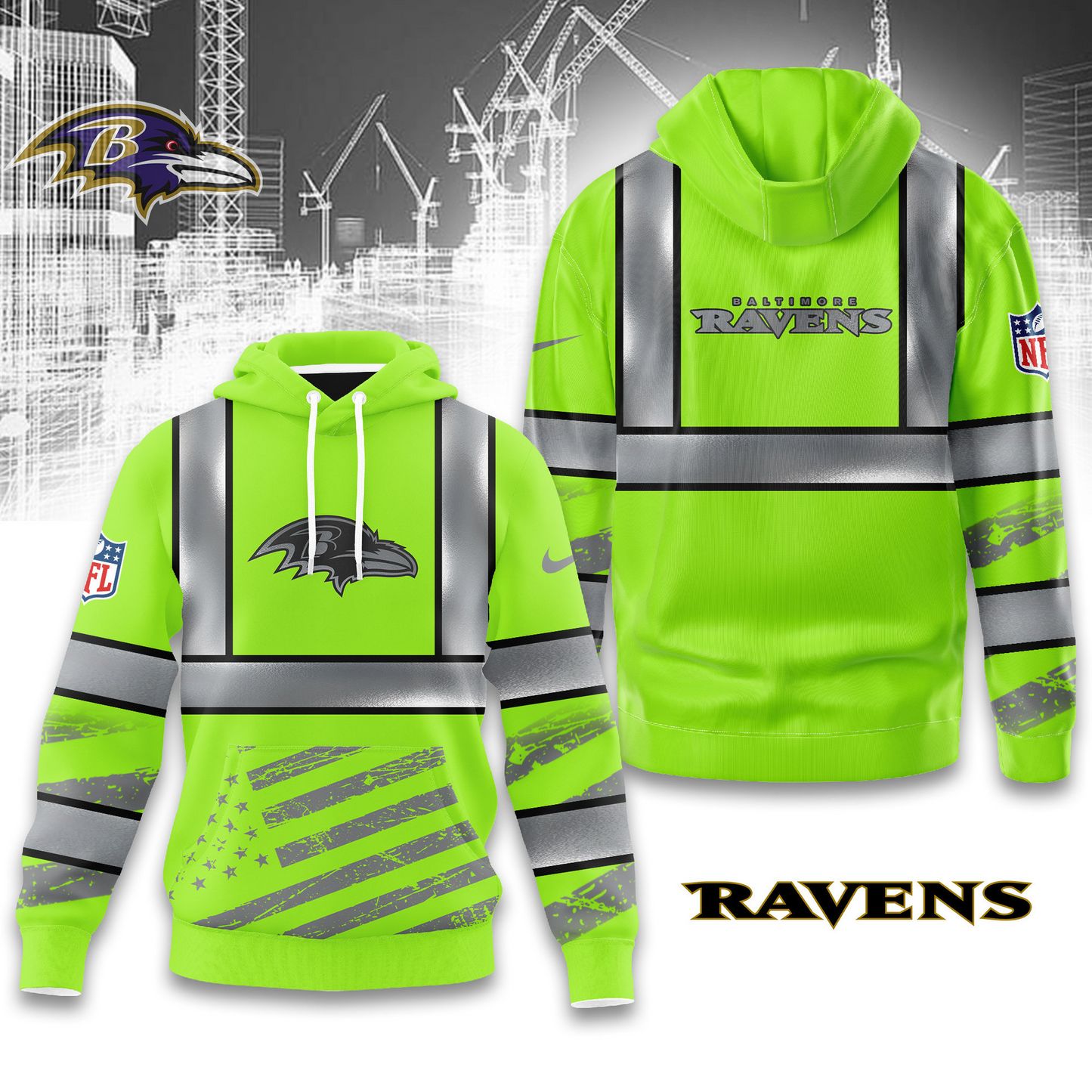 Premium NFL BAL Safety Hi-Vis Hoodie V1 NMD TTV