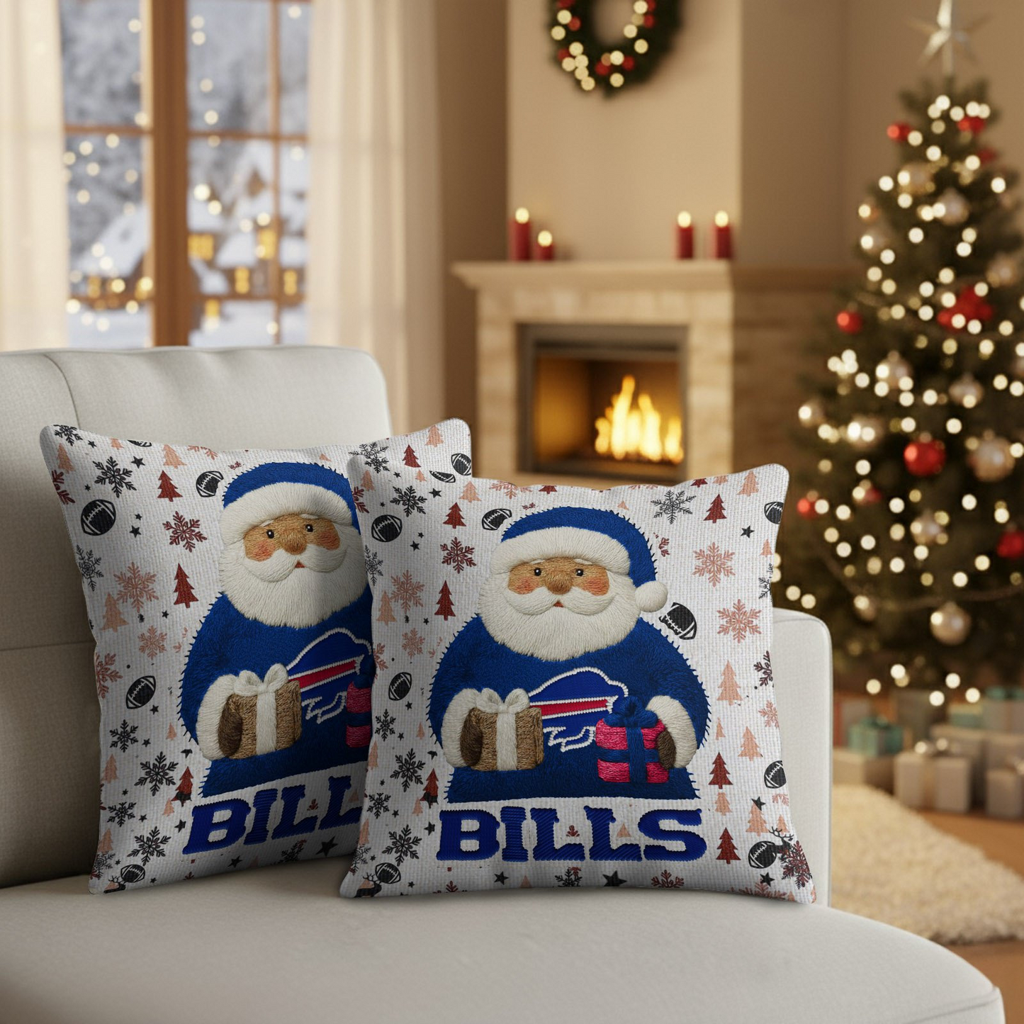Premium NFL BUF Santa Christmas Pillow V1 NMD TTV