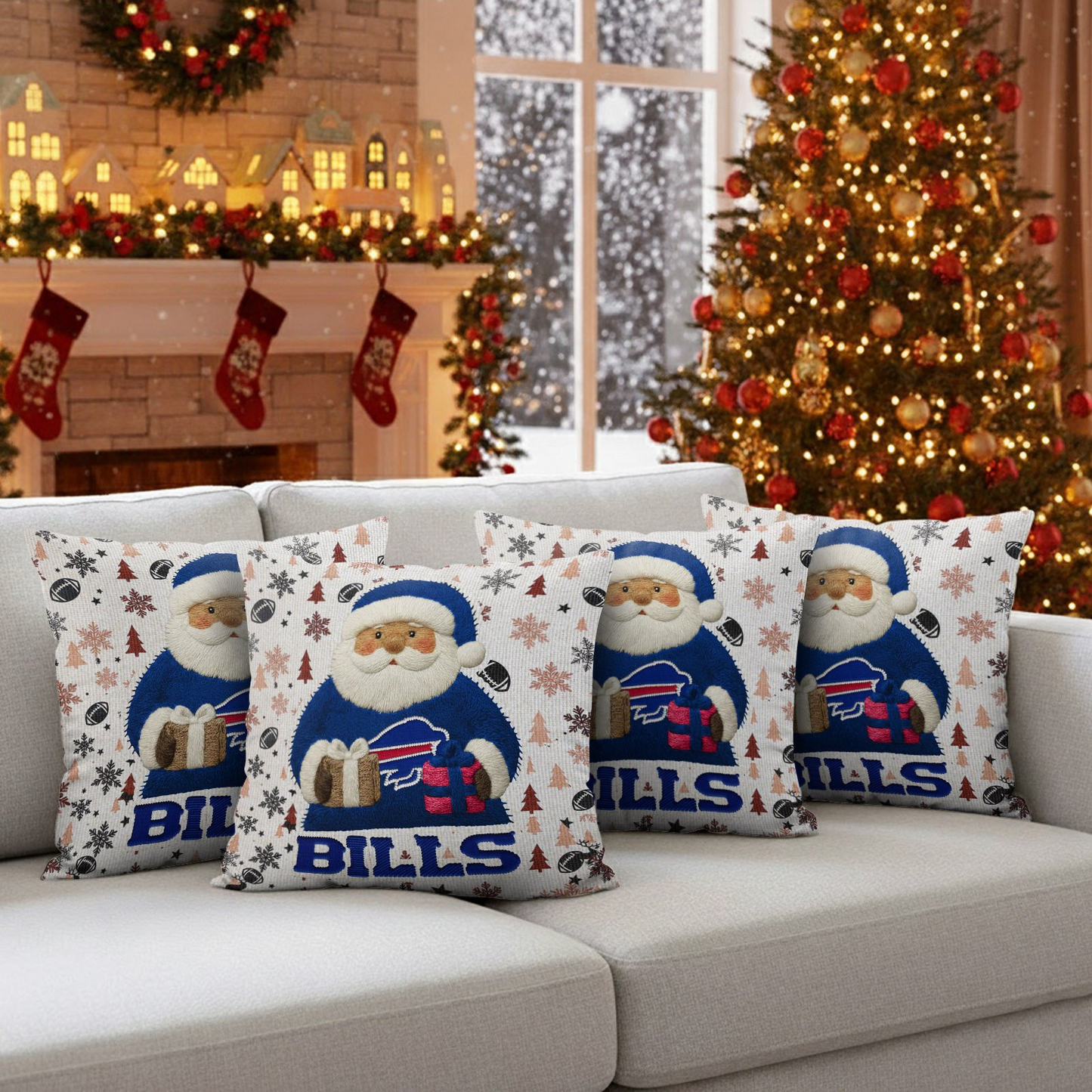 Premium NFL BUF Santa Christmas Pillow V1 NMD TTV