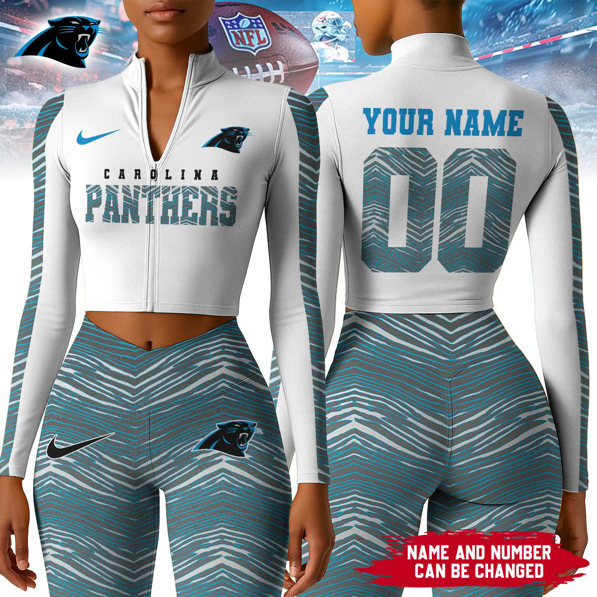 Premium NFL CAR Long-Sleeve Crop Top Sports Jacket and Leggings V1 NMD TTV