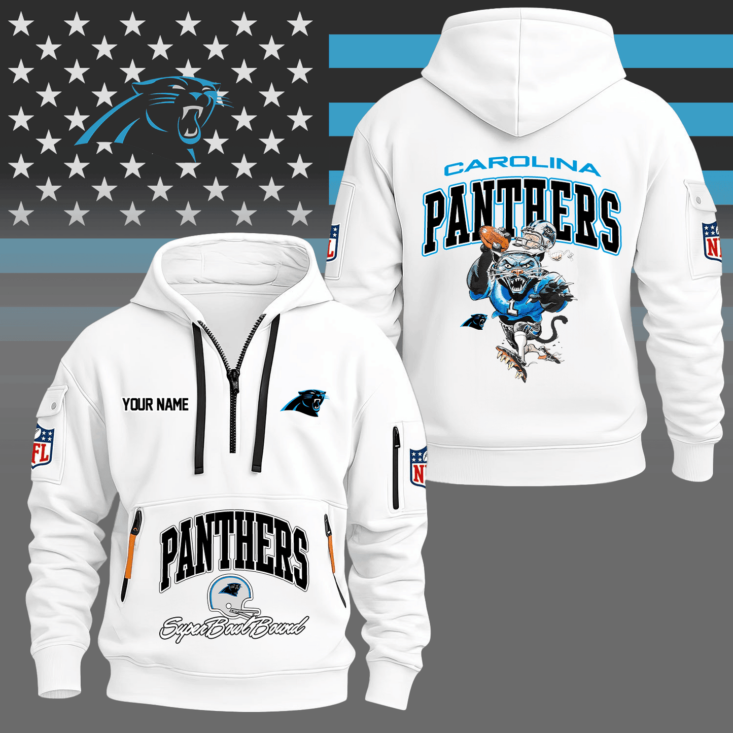 Premium NFL CAR Super Bowl Hoodie Half Zipper V1 NMD TTV