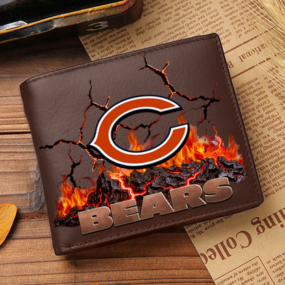 Premium NFL CHI Cracked Fire Leather Wallet V1 NMD TTV