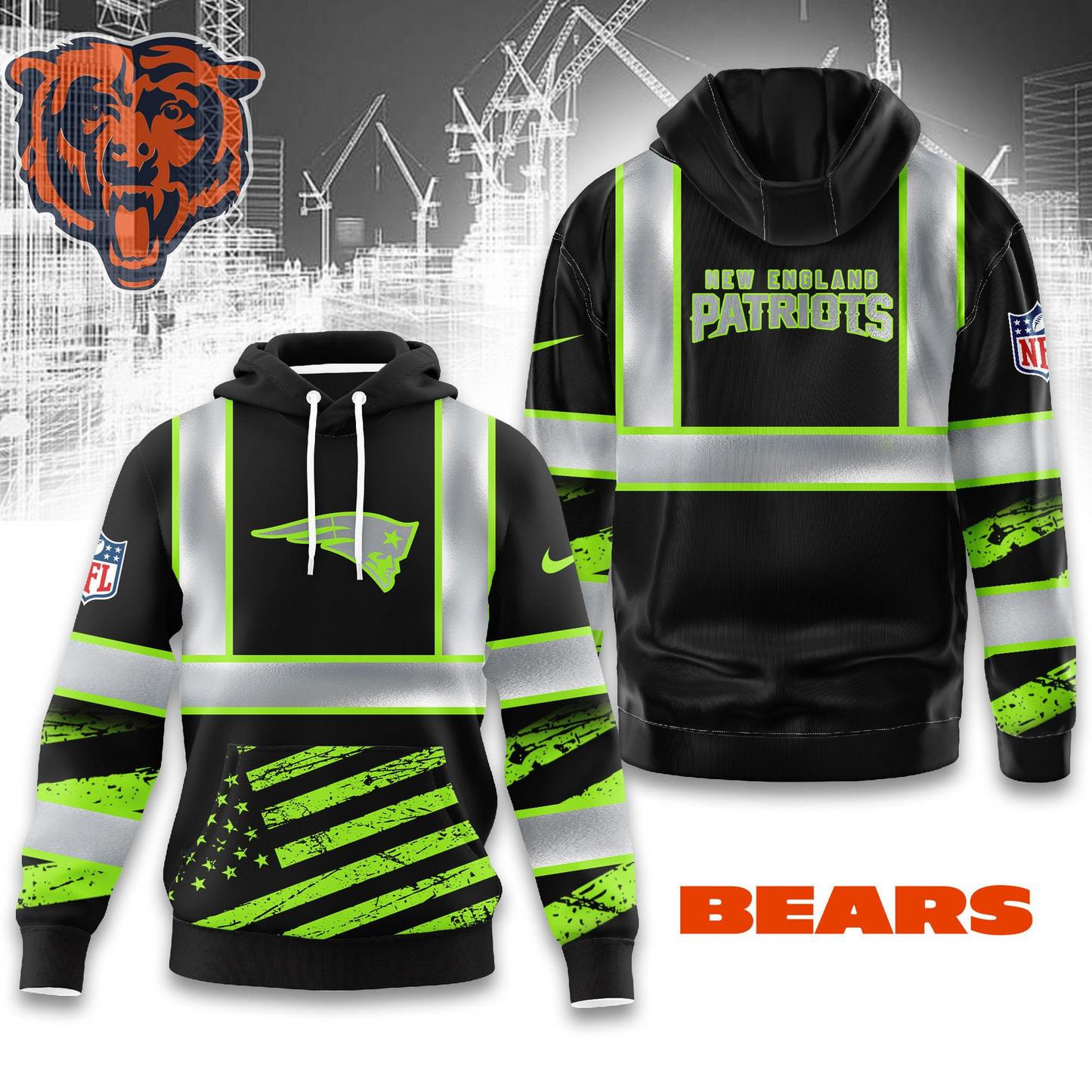 Premium NFL CHI Safety Hi-Vis Hoodie V1 NMD TTV