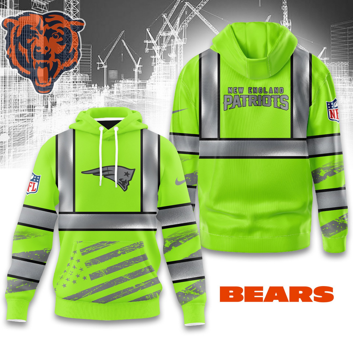 Premium NFL CHI Safety Hi-Vis Hoodie V1 NMD TTV