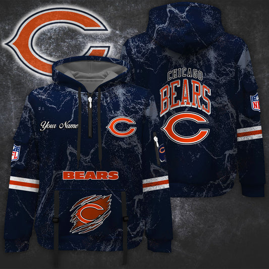 Premium NFL CHI Vintage Pattern Quarter Zip Hoodie V1 NMD NHM